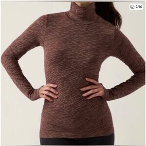 Athleta Flurry‎ Seamless Long Sleeve Pullover Turtleneck Top Rust Brown SZ Small
